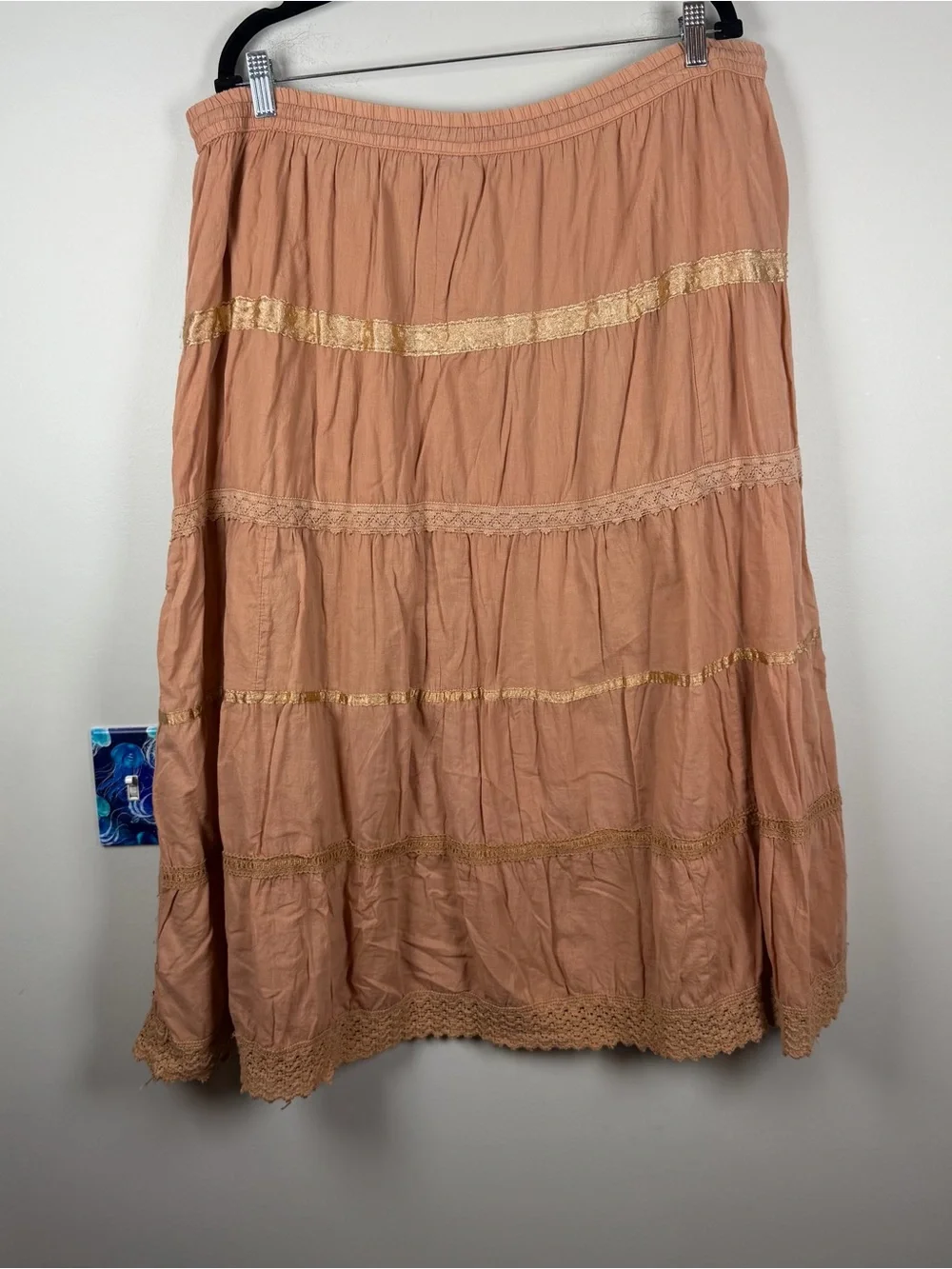 Vintage JMB Orange Tiered Maxi Skirt Embroidered Beaded Boho Forest Fairycore 1X